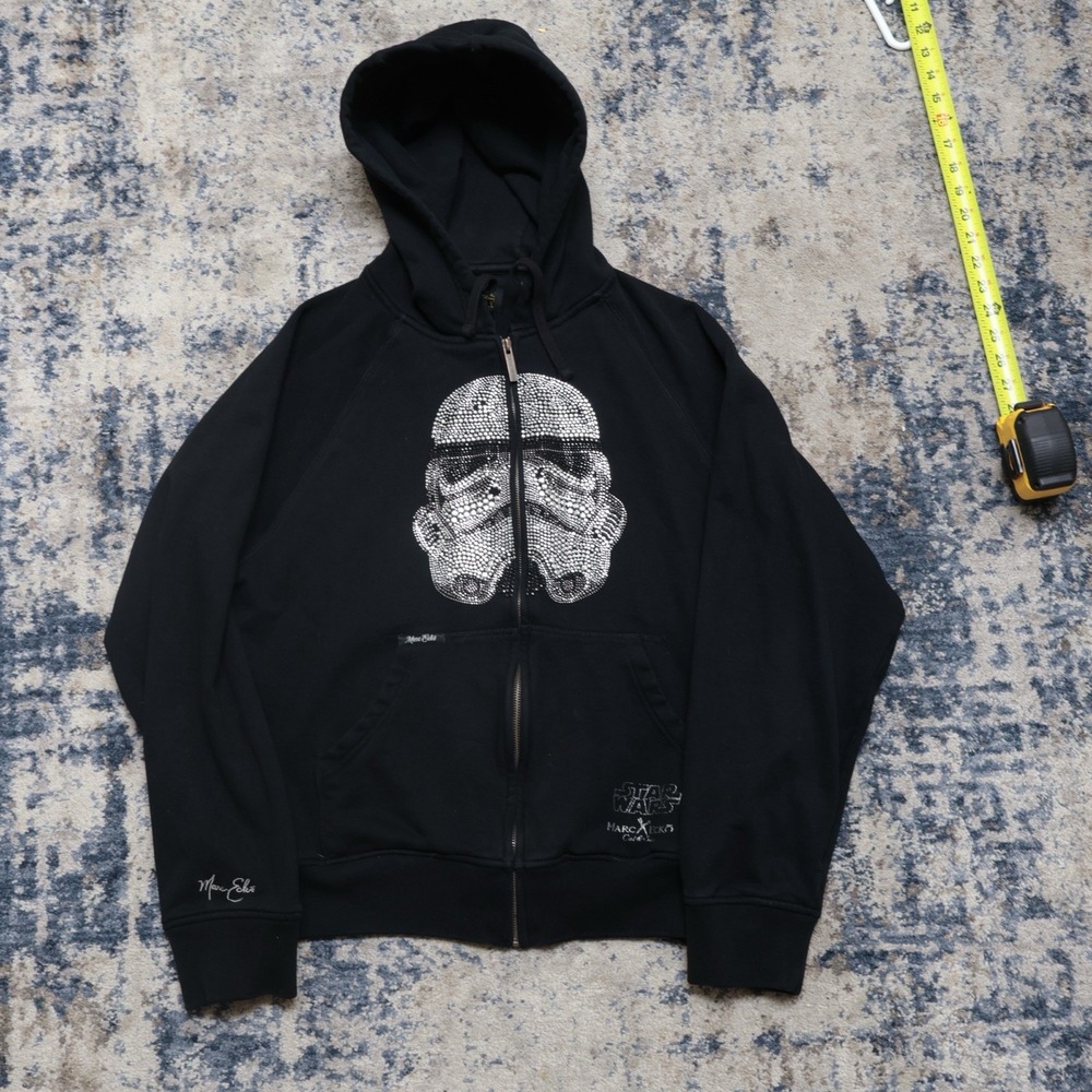 VTG Marc Ecko Cut Sew Star Wars Stormtrooper Hoodie Large Zip Rhinestone Boxy